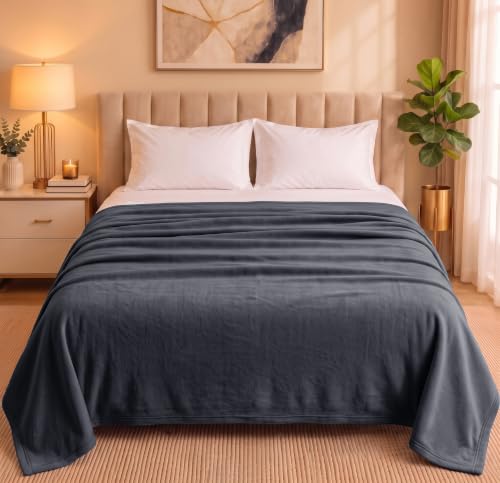 Image of HOMEKART 300 TC All Season Solid /Plain Lightweight Polar Fleece Double Bed Blanket (230 x 230 cm), Light Grey