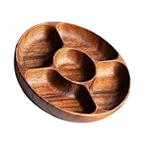 Wood Divided Servings Tray Dinner Platters Round Candy Tray Fruit Plate For Party Dishes Snacks Dried Fruit Easy To Use