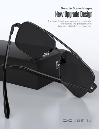 Image of LUENX Polarized Square Aviator Sunglasses for Men,Trendy Retro Oversized Rectangular Frame UV400 Protection