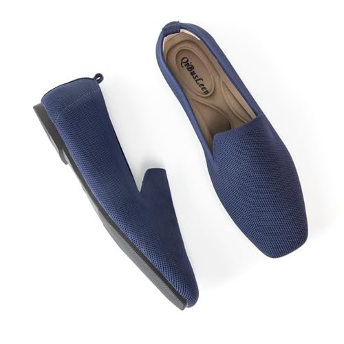 Image of Women's Flat Loafers Square Toe Work Office Flats Shoes Comfortable Knit Slip On Penny Loafers for Women Soft Dress Ballet Flats Driving Walking Knitted Shoes