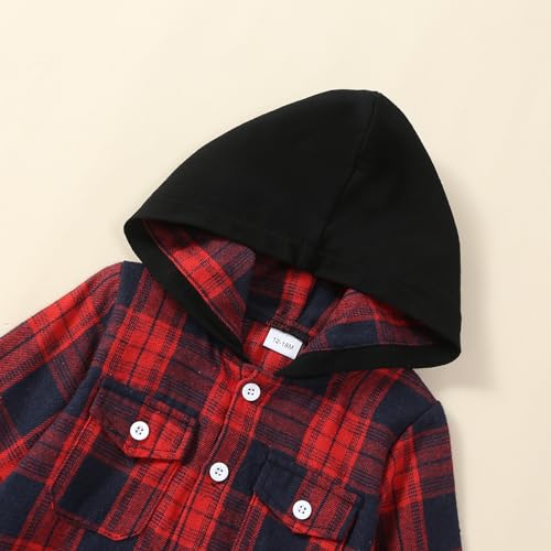 Image of Toddler Baby Boy Fall Winter Clothes Long Sleeve Plaid Hooded Sweatshirt Ripped Holes Jeans Set 1-5 Years Old