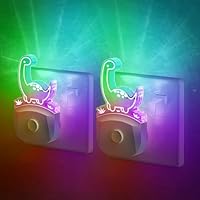 Emeritpro Dinosaur Night Light Plug in Wall, Dusk to Dawn Sensor, Warm White+RGB Colour Changing, 0.5W Low Energy, Plug in Night Light for Hallway, Kids Bedroom, Room Decor, Girls Gift, 2 Packs
