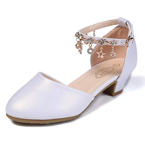 Girl's Pretty Party Mary Jane Low Heel Ankle Strap Dress Shoes Glitter Rhinestone Sandals for Kids Flower Girls