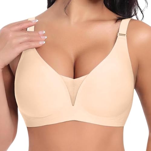 Genérico Sujetador sin Aros para Mujer Sujetadores sin Costuras Push Up Cuello V Sostenes sin Costuras Comodos Básico Sujetador Ajustable Bralette con Relleno