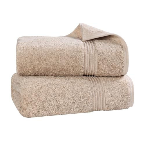 Superior Egyptian Cotton 2-Piece Bath Sheet Towel Set, Oversized Body Towels For Adults And Kids, Large Towel For Bath, Shower, Guest Bathroom, Spa, Gym, Resort, Essentials, Airbnb, Taupe