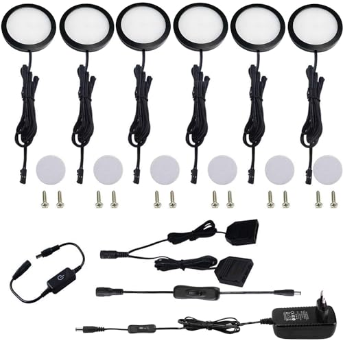 AIBOO Unterbauleuchte Küche LED Schwarz Dimmbar Schrankbeleuchtung 6 Stück Warmweiß mit Schalter und Stecker 230V,Vitrinenbeleuchtung LED Unterschrank Beleuchtung Küche Unterschrankleuchte für Schrank