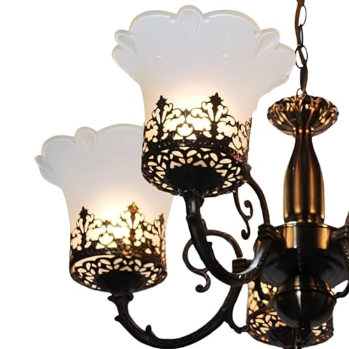 Image of SUANI Premium 5 Glass Lamp Colonial Antique Design Chandelier| Jhoomer for Home| Jhumar for Living Area| 40 Watt for Home and Decoration (Black and White) (Bulb Not Included)