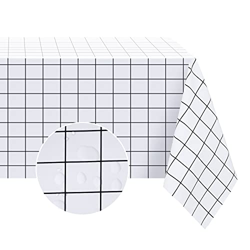 Romanstile Square Vinyl Pvc Tablecloth, 100% Waterproof Buffalo Plaid Plastic Table Cloth, Oil Proof Heavy Duty Wipeable Table Covers For Dining, Picnic, Outdoor - 54 X 54 Inch, White Buffalo Plaid #TOP5