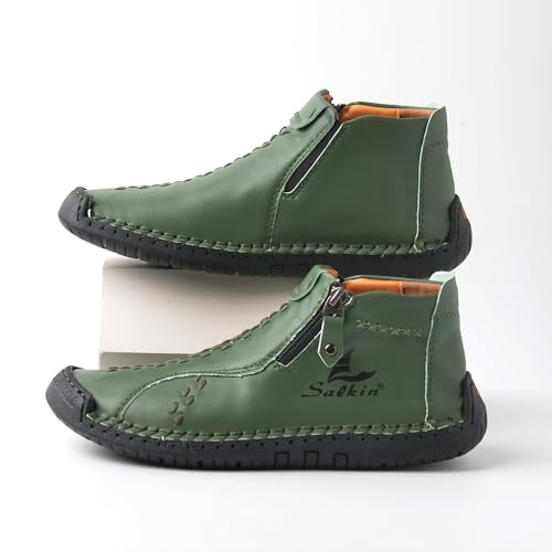 Salkin Women Handmade Ankle Boots Casual Outdoor Fashion Shoes Zipper Opening Female Sneakers for All Seasons Vintage Style Footwear, Pink, Green, Yellow and Purple for Options2