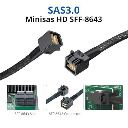 10Gtek 12G Internal Mini SAS HD SFF8643 to SFF8643 Cable, with Sideband, 100Ohm, 0.45Meter(1