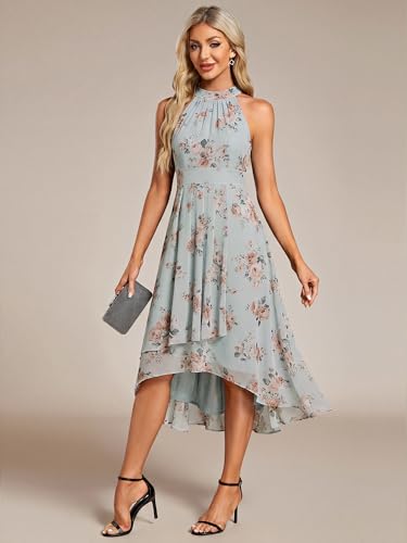 Image of Ever-Pretty Women's Halter Chiffon Midi Cocktail Wedding Guest Dress