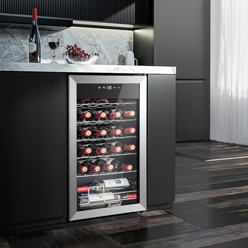 aaobosi 17 inch wine cooler 24 bottles wine fridge wine refrigerator small with led display light freestanding wine cellar with low noise compressor adjustable shelves