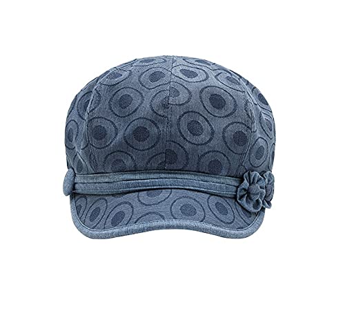 Poem&Life Women Fall Flower Trim Newsboy Hats and Caps Cotton Cancer Headwear Chemo Hair Loss Head Coverings Brighton, 002157#blue, 7-7 1/4