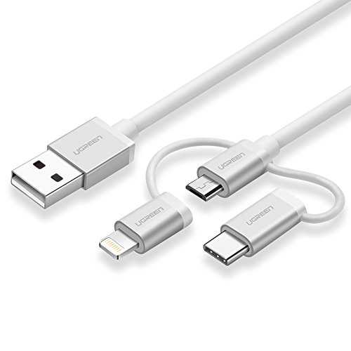UGREEN Multi USB Cable Micro Lightning and USB C 3 in 1 Charger Multiple USB Charging Cord for iPhone, Samsung Phone and Other iOS Android Cell Phone (Silver)