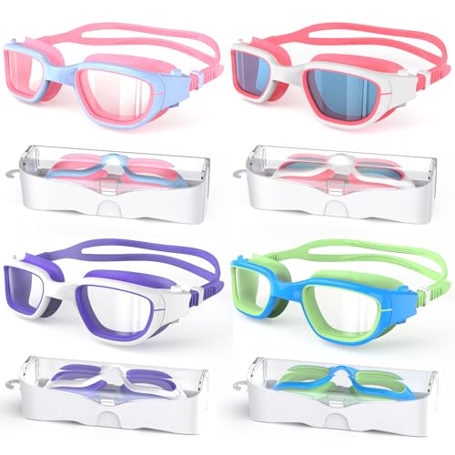 Zeligerstar Kids Swim Goggles, 4 Pack Swimming Goggles for Kids 6-14, Anti-Fog UV Protection Pool Glasses for Boys Girls Children