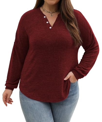 Image of Gloria&Sarah Womens Plus Size Tops Long Sleeve Henley Shirts Fall Fashion Oversized Sweatshirt Tunic Sweaters L-4XL
