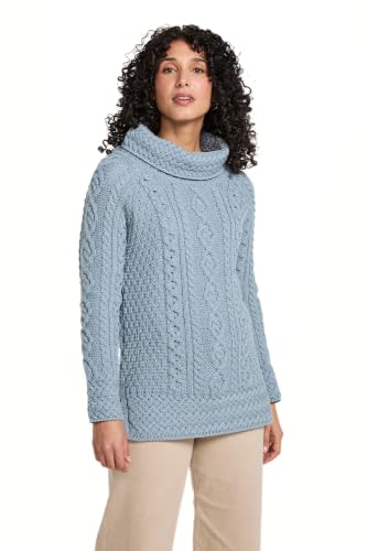 Image of Carraig Donn - Ladies - 100% Soft Merino Wool - Cable Knit Sweeter Vented Roll Neck Irish Jumper
