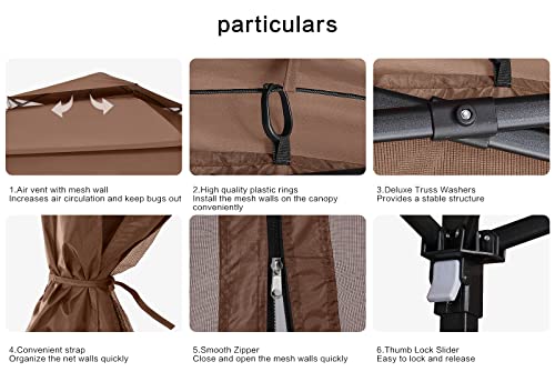 COOSHADE 11x11Ft Easy Pop Up Gazebo Tent Instant Outdoor Canopy Shelter with Mosquito Netting Walls(Brown) - Thumbnail 3