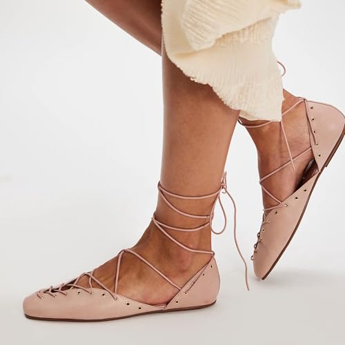 Dsevht Lace Up Ballet Flats for Women Elegant Round Toe Mary Janes Comfortable Slip-On Bow Ballerina Flat Shoes for Casual Office Date Night2