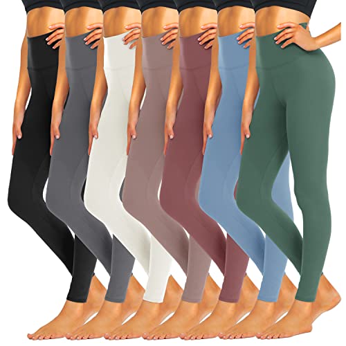 iceROSE 7 Pack High Waisted Leggings for Women, Buttery Soft Black Running Yoga Leggings.