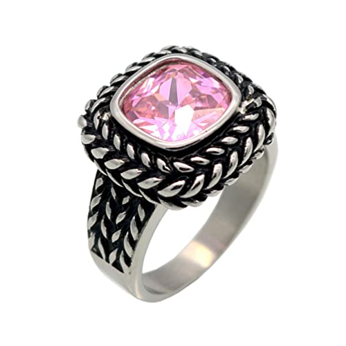 PAMTIER Unisex Stainless Steel Personality Classic Square Cut Multicolor Rhinestones Gemstone Signet Ring
