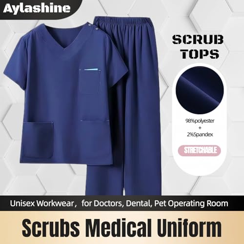 Image of Aylashine Scrub Set, Medical caregiver uniform,Stretchable, Quick-drying, Unisex Workwear,for Doctors, Nurses, Dental Clinic
