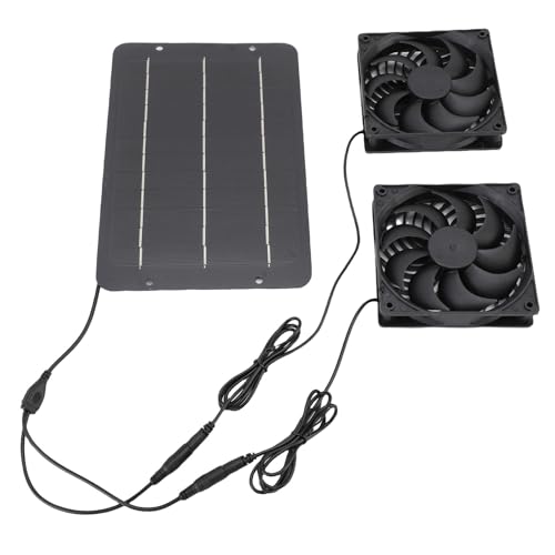 Solar Powered Fan Kit, 50W Solar Panel Powered Exhaust Fans Kit IPX7 Weatherproof Dual Fan Solar Panel Ventilation Fans 4000 RPM for Chicken Coop Greenhouse Shed Dog House