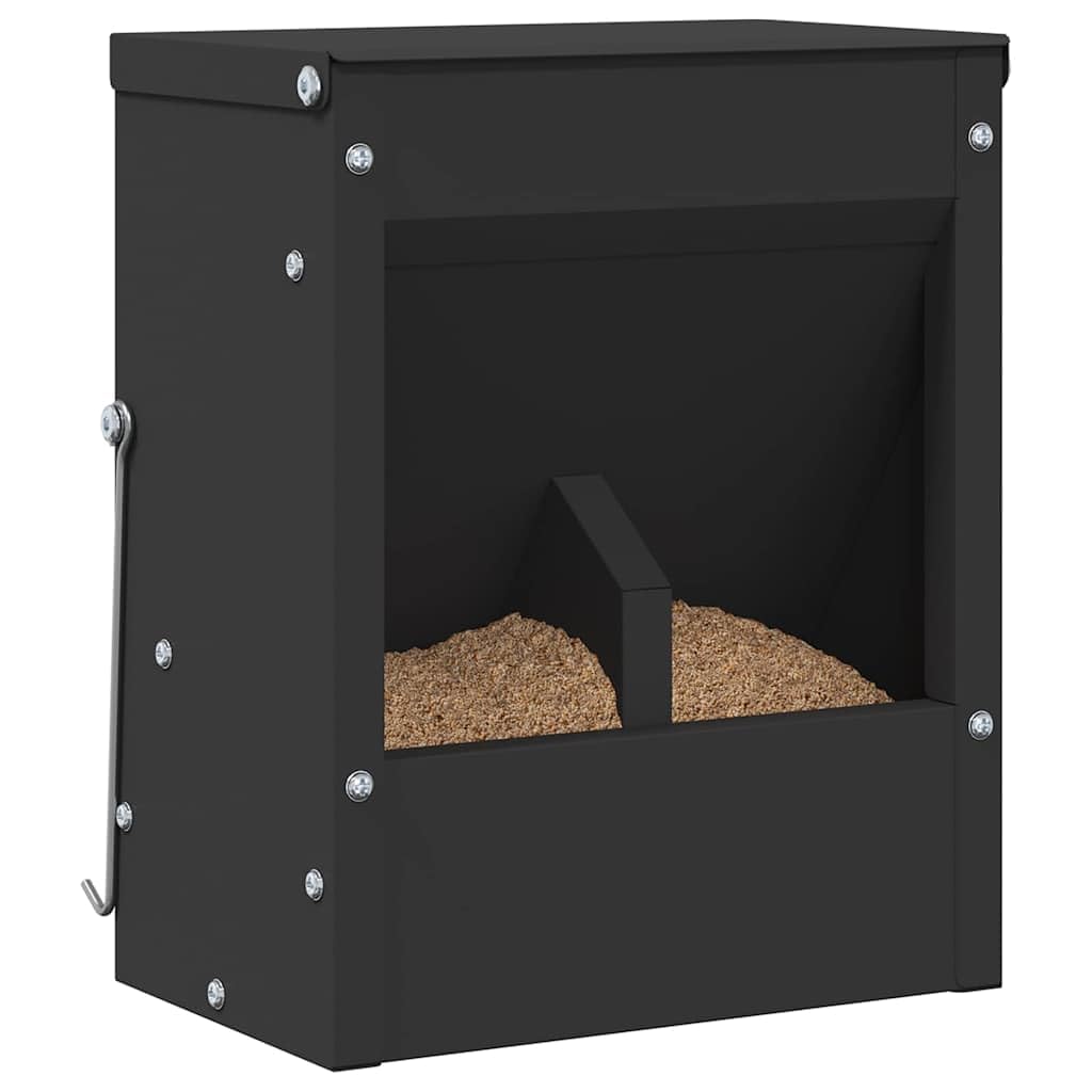 Comedero para conejos negro de acero laminado en frío, 20 x 12,5 x 25 cm, con gancho y drenaje, para interior y exterior, resistente a la intemperie para mascotas y roedores