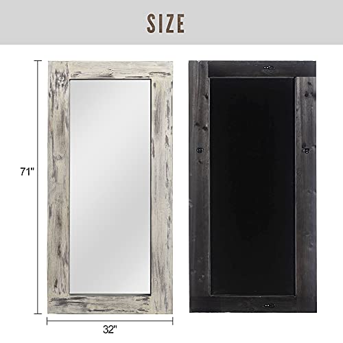 Kiayaci Over Sized Floor Mirror Wood Frame Wall Mounted Mirror Distressed Style Wide Frame Dressing Make Up Mirror For Bathroom/Bedroom/Living Room/Dining Room/Entry/Farmhouse (Light Gray, 71" X 32") #TOP5