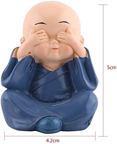 GOTOTOP 4 Cute Monks Not Hearing No Seeing No Evil Doing No Evil Statue Wealth Lucky Home Baby Buddha, Brown, Green, Gold - Image 3