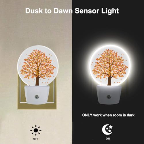 Image of EKOBLA Maple Tree Night Light, Fall Orange and Yellow Leaf Night Lights Plug Into Wall with Auto Sensor for Home Indoor Decor