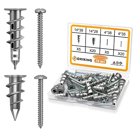Zinc Self-Drilling Drywall Anchors with Screws Kit, 25 Heavy Duty Metal Wall Anchors and 25 Screws(#8 x 1-1/4'') (50 Pcs) Cover