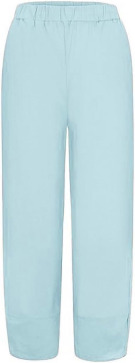 Capris Pants for Womens Cotton Linen Wide Leg Plus Size Cropped Pants Print Comfy Elastic Waist Sweatpants - Image 3