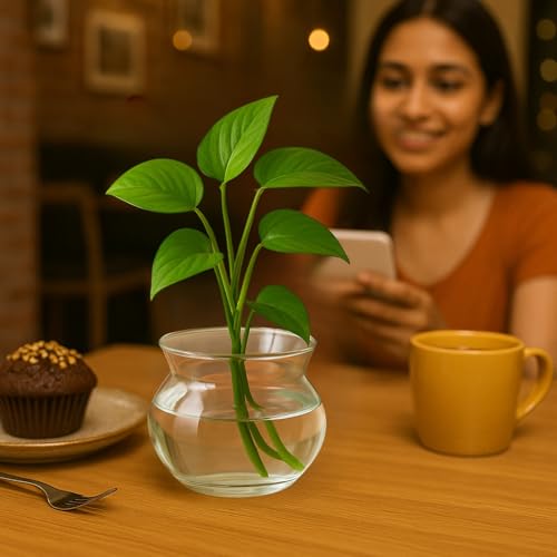 Image of ecofynd Glass Vase for Flowers Plants, Modern Decorative Vase for Home Decor Center Table, Bedroom, Living Room, Office Decoration, Wedding or Gifts (GVASE005)