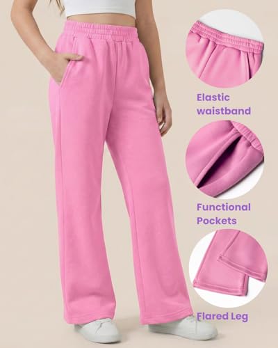 Image of WELAKEN Girls Sweatpants for Casual & Athletic - Kids Flared Pants Bell-Bottom Trousers with Pockets