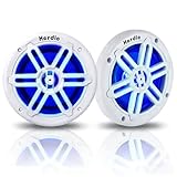Herdio 6.5" 350W Marine Speakers - IP66 Waterproof Coaxial Audio, with Blue LED Light for Boats, ATVs, UTVs with UV Resistant White Grille (A Pair)