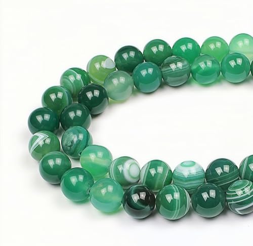MJDCB 6mm 60 piezas Cuentas de Piedra Ágata Rayada Verde Redondas Sueltas Piedras Semipreciosas Naturales para Hacer Joyas Pulseras Collares