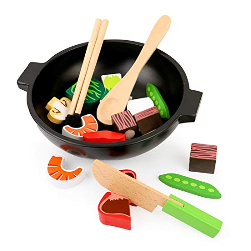 DANNI Children Wood Pretend Play Food Kitchen Toys Baby Simulation Chinese Finished Restaurant Casserole Vegetable Hot Pot Food Toy