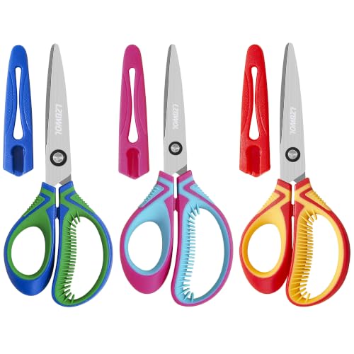 LZBWOL 6 Left-Handed Kids Scissors Soft Grip 3-Pack Ages 5-8