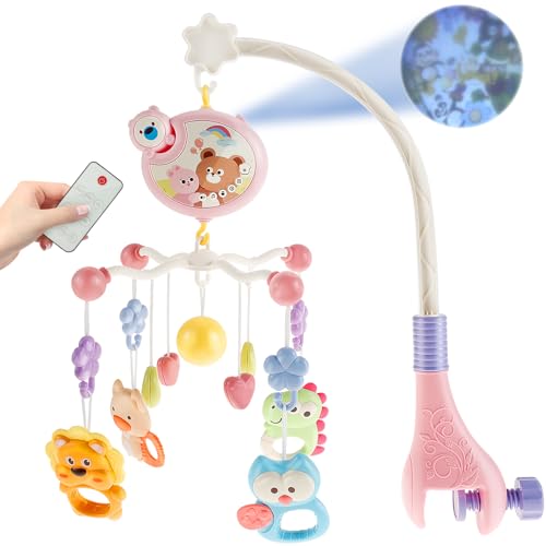 Image of Crib Mobile, Montessori Baby Mobile for Crib, Nursery Mobile with Music and Night Lights, 360° Rotation Baby Musical Crib Mobile Rotating Toy Newborn Infant Boys Girls Toddles (Pink)