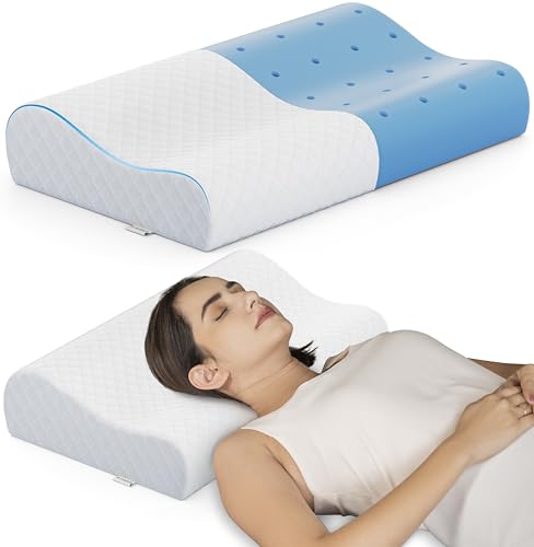 Image of FOVERA Cervical Pillow for Neck Pain | 2 Years Warranty | for Spondylitis Neck & Shoulder Pain, Orthopedic Memory Foam Pillow for Sleeping, King, 24 x 15 x 4.5 Inch, White Jacquard, Pack of 1