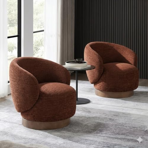 Image of KISLOT Swivel Accent Chair Modern Round Barrel Armchair with Upholstered Performance Fabric for Living Room Bedroom Waitingroom,2 Box,Red