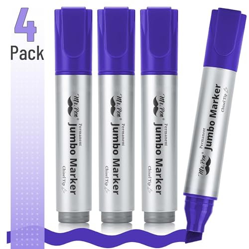 Image of Mr. Pen- Jumbo Permanent Markers, 4 Pack, Purple, Chisel Tip, Wide Tip | Large, Thick Permanent Markers for Canvas, Posters Board, Fabric, Window, Glass, Wood, Waterproof, Quick Dry