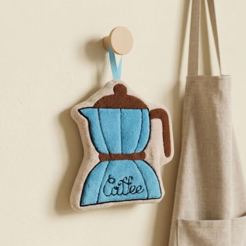 Image of House of Quirk Coffee Shaped Hanging Towels Set of 2 | Soft Coral Fleece Kitchen & Bathroom Towels | Super Absorbent & Quick-Dry Decorative Cloths (Blue /Orange)