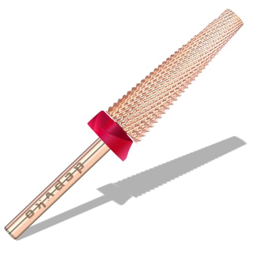 Depvko Super Long 5 in 1 Nail Drill Bits, 3/32\'\' Carbide Tungsten Bits, Two Way Rotate Professional Advanced Safety Bits for Nail, Fast Remove for Manicure Pedicure Cuticle Gel Polishing(F, Rose Gold)