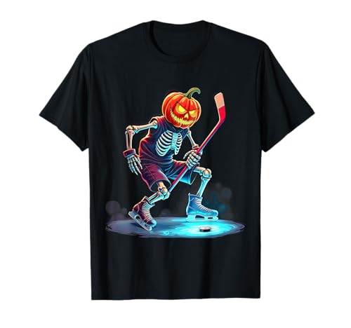 Kürbiskopf Skelett Eishockey Halloween Spooky Sports T-Shirt