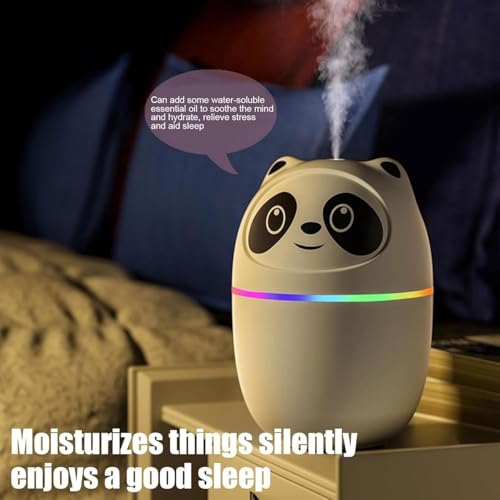 Image of Panda Humidifier for Room Moisture, 220 ml Ultrasonic Cool Mist Humidifier with 2 Spray Modes, Colorful LED Light, Quiet Air Mist Maker, Essential Oil Diffuser for Bedroom, Office & Desktop Use