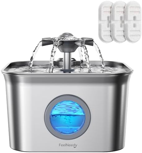 2.8L Fuente para Gatos Acero Inoxidable con 3 Filtros, FEELNEEDY ...