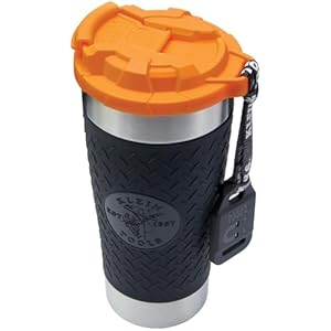 Klein Tools 55580 Stainless Steel Tumbler with Flip-Top Lid, Insulated 20 Oz. Tradesman’s Double Wall Vacuum Mug, Slip-resistant Sleeve