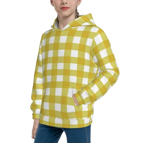 Yellow Checkboard Kid Hoodies Boys Sweatshirts Girls Pullover with Pocket2